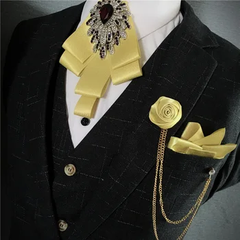 Novo Britânico de Strass, Laço de Alto Luxo Homens Banquete de Bolso Jóias Toalha Alfinete de gravata borboleta Conjunto de Homens Acessórios do Casamento 5