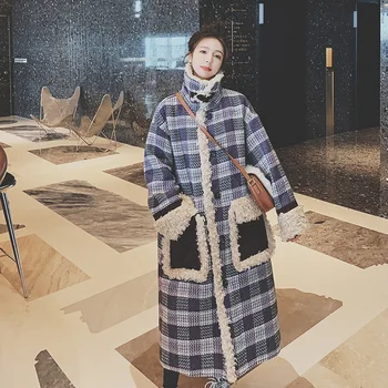 Novo Cordeiro de Lã de Costura da Manta de Lã Casaco de Mulheres muito Mais-o-joelho de Inverno coreano Grosso Casaco de Lã 3