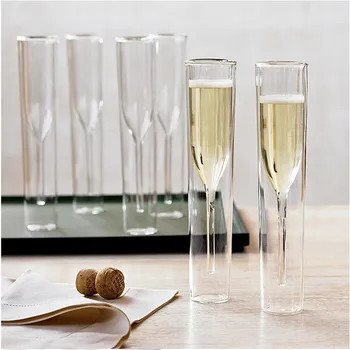 Novo Creative1pcs Champagne Vidro De Parede Dupla Óculos De Flautas Cálice Bolha De Vinho Tulip Festa De Casamento Copa 1