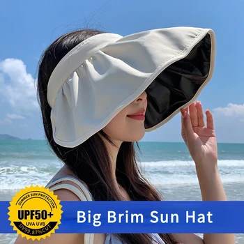 Novo Escudo Protetor solar Chapéu de Mulheres de Proteção UV Verão Topo Vazio Grande Brim Chapéus de Sol Dobráveis Roll-up, Praia Hat Casual Palas de Bonés