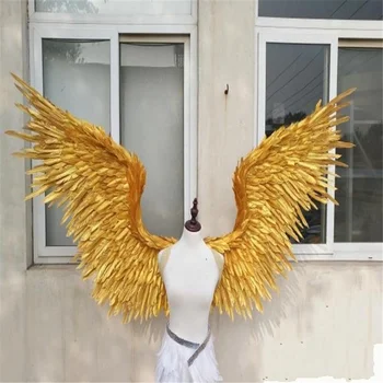 NOVO!Fantasiados de Ouro bonita anjo de penas de asas 185 cm asas de fada para a Dança de Fotografia Exibição Festa de casamento decoração