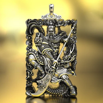 Novo Guochao retro Yi Bo Yuntian Guan Gong pingente de homens Cai Wu Deus Guan Yu tag Homens prata Buda colar de jóias acessórios 0