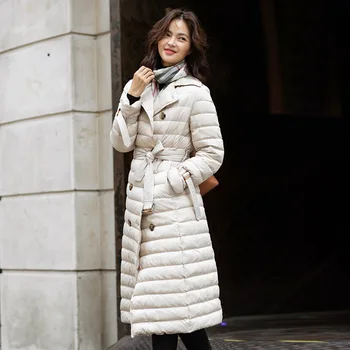 Novo inverno emagrecimento temperamento mais longo sobre o joelho para baixo do casaco para as mulheres fino, branco morno edredom casaco 0