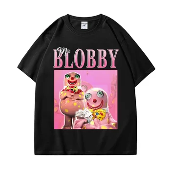 Novo Mr Blobby Homenagem Vintage T-shirt para Homens, Mulheres T-Shirt de Manga Curta de Rua Engraçado Adolescentes Tees Tops Preto de Mangas compridas, Camisetas