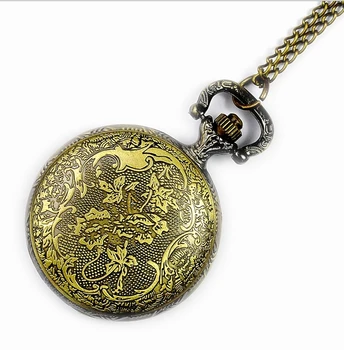 NOVO Tamanho Médio de Bronze relógio de bolso do número romano relógio estilo Colar estilo antiquado mulher Gneva Estilo 4