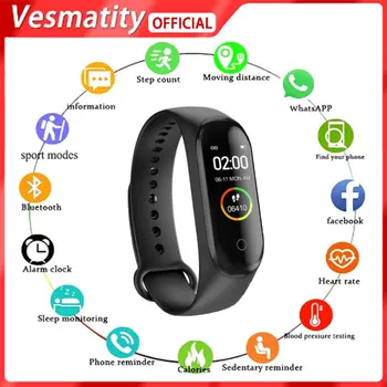 Novo Vesmatity Smartwatch M4 Inteligente Relógio De Pulseira Bluetooth Frequência Cardíaca Pressão Arterial Teste De Fitness Tracker Do Esporte Relógio De Dropship