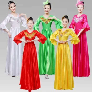 Novo Étnica de Dança Desgaste das Mulheres Banquete Coro Vestido de Estágio Naipe de Abertura de Dança Fã de Dança de Desempenho Traje TB18119