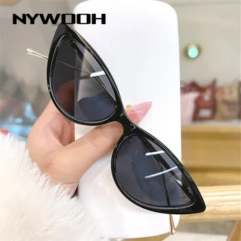 NYWOOH Marca do Designer de Óculos estilo Olho de Gato Mulheres de Luxo Vintage Pequenos Óculos de Sol das Senhoras de Metal Estreita UV400 Óculos