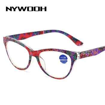 NYWOOH Mulheres de Olhos de Gato de Óculos de Leitura Anti Luz Azul Óculos da Moda Feminina Impressão Hipermetropia Óculos de Dioptria +1.0 1.5 4.0 2
