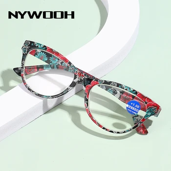 NYWOOH Mulheres de Olhos de Gato de Óculos de Leitura Anti Luz Azul Óculos da Moda Feminina Impressão Hipermetropia Óculos de Dioptria +1.0 1.5 4.0 3