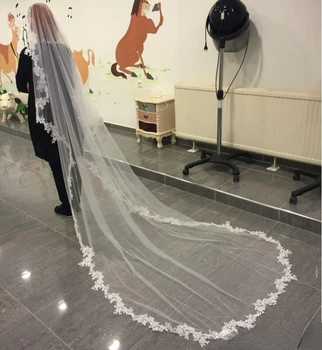 O branco Véu de Noiva de 3m de comprimento Pente de Renda Mantilha Catedral de Véus de Noiva Acessórios do Casamento Veu De Noiva