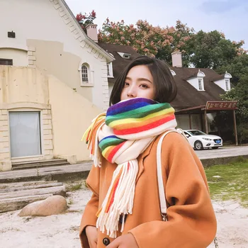 O coreano arco-íris de Inverno Cachecol Mulheres Cachecol de Cashmere de Alta Qualidade, as Mulheres formam a Pashmina Lenços 230*65CM 1