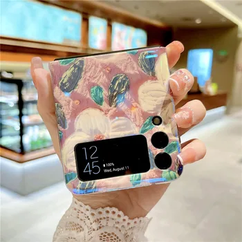 O coreano Moda Bonito Blu-ray Flor IMD Caso de Telefone Para Samsung Galaxy Z Flip3 Caso Z Flip 3 Tampa Traseira Galaxy Z Flip4 Capa