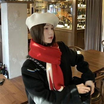 O coreano moda Grossa Quente Cachecol Para a Mulher de Cor Pura Senhoras Malhas de Cashmere Lenço Feminino de Inverno Para Aumentar Ahawl Homens cachecol 3