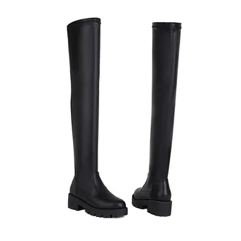 O outono e O inverno, a Nova Moda preto Sexy Elasticidade Eminente Bonito Sobre o joelho e salto Alto de Mulheres botas tamanho Plus 34-43 1