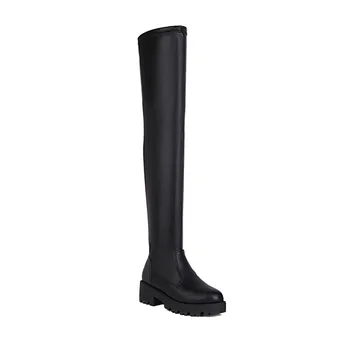O outono e O inverno, a Nova Moda preto Sexy Elasticidade Eminente Bonito Sobre o joelho e salto Alto de Mulheres botas tamanho Plus 34-43 2