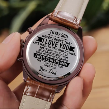 O pai De Meu Filho de Aço Inoxidável Gravada Relógios Calendário de 24 horas, Segundos Analógico Homens Relógios de Moda de Presente de Luxo