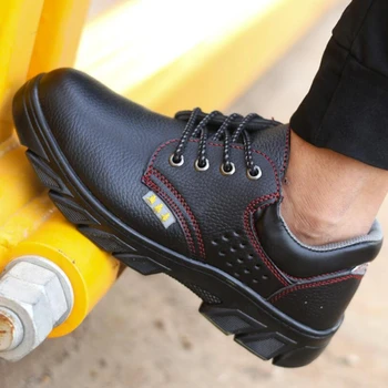 Ocos de Calçados de Segurança de Proteção de Aço Única de Aço Toe Sapatos de Trabalho Couro Moda masculina Preto Botas, Plataforma, Botas de Segurança para Homens