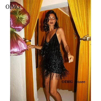 OIMG Bling Bling Borla de Ouro Preto Sexy sem encosto Mulheres Cocktail Vestido de Festa Vestido de Forma Clube de Noite Formal, Vestido de Noite, Roupa