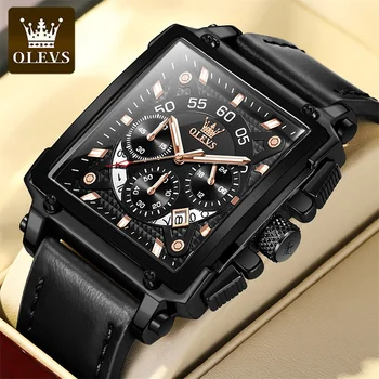 OLEVS Relógio Original para os Homens de melhor Marca de Luxo Quadrado Oco de Desporto Relógios de Moda Pulseira de Couro à prova d'água Quartzo relógio de Pulso