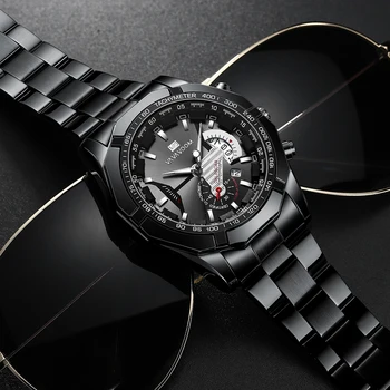 Os Relógios dos homens de Negócios de Moda Luminosa Superfície Preta Prata Correia de Aço Inoxidável Calendário 3ATM Waterproof Quartzo de Pulso 4
