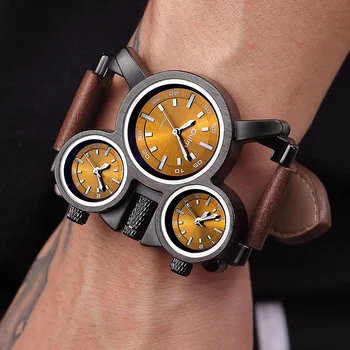 Oulm Relógios De Marca Top De Luxo Militar Relógio De Quartzo Único De 3 Mostradores Pequenos Pulseira De Couro Masculina Casual Relógio De Pulso Relógio Masculino