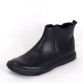 Outono Inverno Botas Chelsea Tudo coincidir com Zíper Couro Sapatos de Moda Ankle Boots MenCasual HandmadeMens Botas de Neve Plus Size 36-46