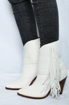 Outono Inverno Botas Mujer Pico De Salto Alto Apontado Toe Ankle Boots Para A Mulher De Couro Cravejado De Punk Cowboy, Botas Sapatos Femininos 0
