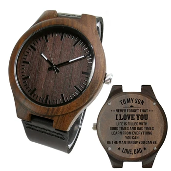 Para O Meu Filho-Eu Amo Você Para Sempre Gravado De Madeira Do Relógio De Pulso De Luxo Homens Relógio Personalizado Relógios Presentes