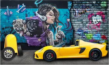 Personalizado com foto 3d papel de parede Amarelo carro desportivo graffiti arte de parede de fundo de sala de estar em 3d murais de parede papel de parede para parede 3 d