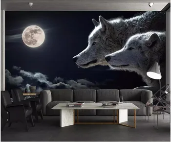 Personalizado com foto 3d papel de parede Moderno humor luar vazio lobo cena de melhoria Home, sala de estar papel de parede para parede 3 d