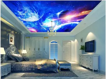 personalizado com foto 3d teto murais papel de parede Legal estrelado universo planeta casa de decoração de sala de estar papel de parede para parede 3 d