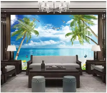 Personalizado com foto de papel de parede 3d murais de parede papel de parede para parede 3 d paisagem à beira-Mar, mar árvore, a praia de fundo, pintura de parede decoração