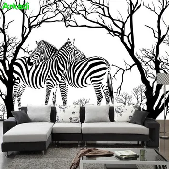 Personalizado com foto de papel de parede moderna da arte em preto e branco em alto-relevo abstrato árvore zebra moderno e minimalista sofá da sala pano de fundo