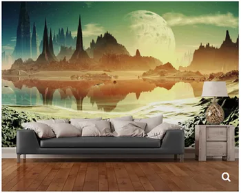 Personalizado Estrelas Universo papel de parede de Alien Ruínas da Cidade ao lado do Lago,3D moderno mural para a sala quarto TV pano de fundo papel de parede