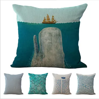 Personalizado Mar Azul Baleia Capa de Almofada Náuticas do Oceano Jogar Travesseiro Almofada de Sofá Sem Enchimento Praça 45*45cm