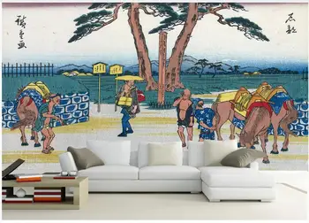 Personalizado mural de parede em 3d mural na parede Japonês Ukiyo-e Pastoral Cavalo Equipe de Caracteres de decoração de casa foto de papel de parede para sala de estar