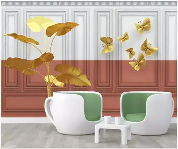 personalizado mural na parede, papel de parede 3d sofá Moderno em Relevo de ouro folha de borboleta decoração de casa foto de papel de parede na sala de estar 0