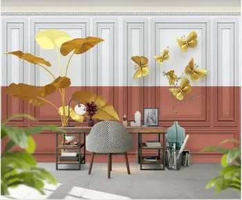 personalizado mural na parede, papel de parede 3d sofá Moderno em Relevo de ouro folha de borboleta decoração de casa foto de papel de parede na sala de estar 1