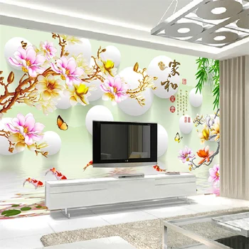 Personalizado muralist e rica magnolia reflexão 3D estéreo фотообои sofá de fundo de parede de sala de estar, quarto, restaurante papel de parede