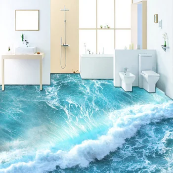 Personalizados de adesivos de Chão Mural de Parede Moderno Mar Onda 3D Ladrilhos de Adesivo casa de Banho Quarto de PVC Impermeável Papel de Parede 3 D