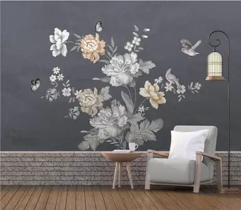 Personalizados em 3D papel de Parede Mural da moda Moderna flores, pássaros e borboletas 3d Sala de estar de plano de Fundo de Parede Decoração da Casa do papel de Parede