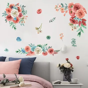 Pintado de crisântemo rose quarto alpendre casa de parede de embelezamento decorativos, adesivos de parede auto-adesivos de decoração para sala