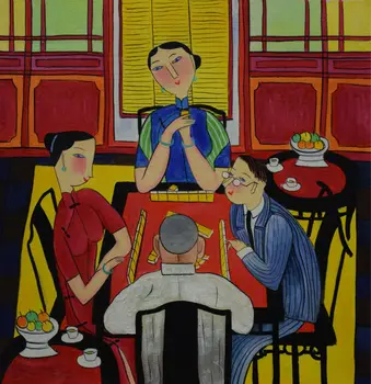 Pintados à mão Resumo dos desenhos animados de Pintura a Óleo Chinês Figura de Estilo de Pintura de Parede a Imagem de Pintura para a Sala de Pintura da Lona