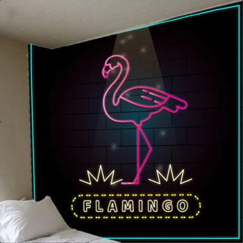 Poliéster Flamingo Tapeçaria De Parede De Arte, Tapeçarias Tropical Decorativa Da Casa Cortina Da Porta De Sala De Estar Colcha Folha De Toalha De Mesa