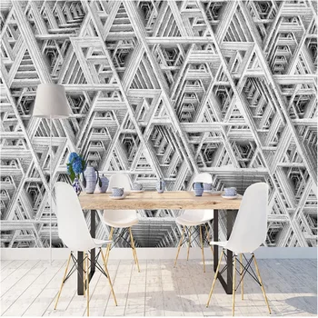 Preto e Branco Triângulos Abstrata Geométrica 3D papel de Parede de Fundo Mural Office Restaurante Cafe Industrial de Decoração de Papel de Parede 3D