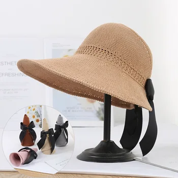 Protetor solar grandes borda chapéus de sol para as mulheres dobradura do chapéu de palha das mulheres de verão dobrável arco superior vazio sol caps férias chapéus de praia 1