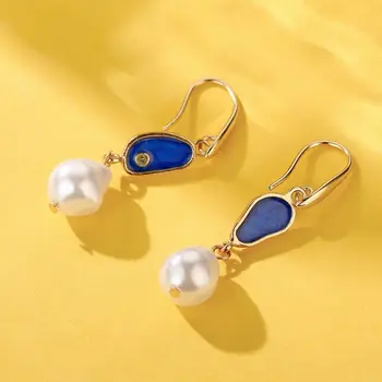 Pérola Irregular Brincos para Mulheres de Personalidade de Moda Azul Gota de Óleo de Brincos no Instagram Acessórios Populares 1