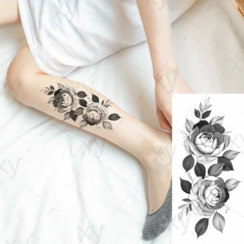 Realista Sexy Peônia Tatuagens Temporárias Mulheres Adultos Flor Braço Adesivo Impermeável Falso Floral Bloosom Corpo De Perna De Arte Tatoos 4