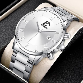 reloj hombre Moda Mens Relógios de Homens de Negócios de Aço Inoxidável de Quartzo relógio de Pulso Masculino de Luxo Casual Relógio de Couro montre homme 3